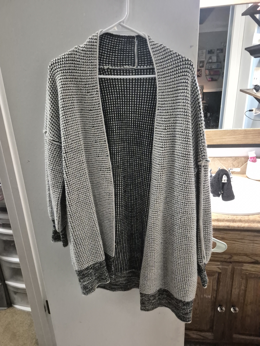 Women's Open-Front Knit Cardigan Sweater - Black & White - Picture 1 of 1